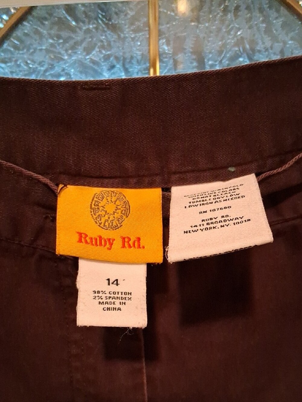 Ruby Rd. Dark Brown Cropped Capris with Button Cuff - Picture 2 of 7